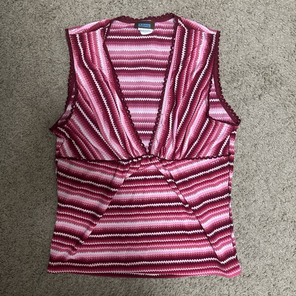 Pink multi-coloured striped vintage sleeveless top